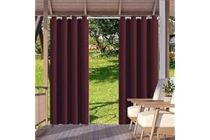 WEEHOMY Indoor & Outdoor Waterproof Curtains, Blackout Curtains, Thermal Insulated Curtains Patio Curtains for Bedroom/Porches/Pergola/Yard/Sliding Door (Red, 52" x 84")