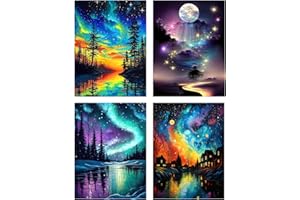 FLAJZ Diamond Painting, 4 Stück Diamond Painting Erwachsene, Diamond Painting Set für Erwachsene und Kinder, Mosaikherstellung Für Wohnzimmer, Schlafzimmer, Büro, Wand, Heimdekoration