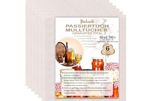 Grade 100+ PACKARDI Passiertuch 6 Stück ca. 50x50 cm je Käsetuch, Cheesecloth Filtertuch Seihtuch 100% ungebleicht, aus reiner Baumwolle, fusselfreie Mulltücher mit vernähten Ecken