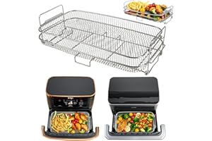 ENSINE Accessoires Air Fryer pour Ninja Foodi FlexDrawer 10,4 L AF500EU, Grille Air fryer Compatible COSORI TWINFRY Dual Blaze 10L – Racks Airfryer 2-en-1 Empilables, Double Niveau, Inox Durable