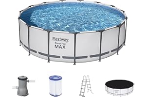 Bestway Steel Pro MAX Frame Pool - Juego Completo con Bomba de Filtro (457 x 122 cm), Color Gris Claro