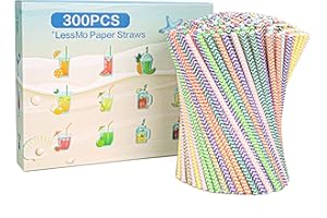 LessMo Pajitas de papel, 300 PCS pajas de beber reciclables | Ideal para cócteles, bebidas frías y jugos | Adecuado para fiestas, bodas y todas las ocasiones
