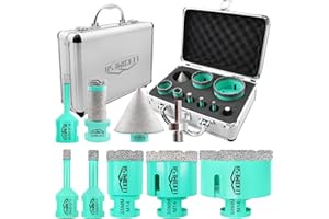 LEKOMESH Zestaw diamentowych wierteł do płytek – 9 sztuk (6/8/10/35/50/68 mm + 20 mm, frezowanie + 50 mm, diamentowe frezy fazowe + adapter), diamentowe otwornice do porcelany, płytek, marmuru