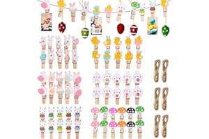 BHGT 62 Pz Mollette Decorative Legno Mini Mollette Coniglio Uovo di Pasqua Animali Colorate Decorazioni Pasquali per Portafoto Sacchetti Bomboniere Scrapbooking Fai da Te