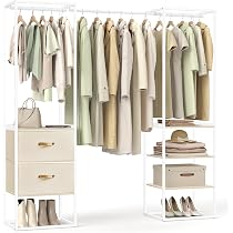 DlandHome Kleiderständer Mit Regalen & Schublade – 180 Cm, Weiß, Aus Stahl & MDF