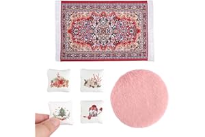 KAEMPE Accessoires pour Lutin Farceur de Noel, 6 Pièces Tapis pour Maison de Poupées, Coussins, Coussins de Noël Miniatures, Meubles pour Maison De Lutins, Mini-Décoration 1:12 pour Elf