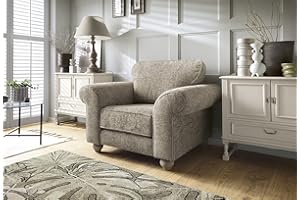 Abakus Direct Armchairs for Lounge - Elegant Ingrid Arm Chairs for Living Room Furniture with Soft Luxury Braided Chenille Fabric | Sophisticated Accent Chair in Taupe | 115Wx95Dx90H