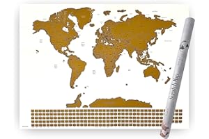 CELLO Gleneagles Scratch Off World Map Travel Tracker Poster – Large White Gold Map of the World with Scratch-Off Countries Chip Adventure Map for Travellers A1/2 Size Gift for Men & Women Bucket List
