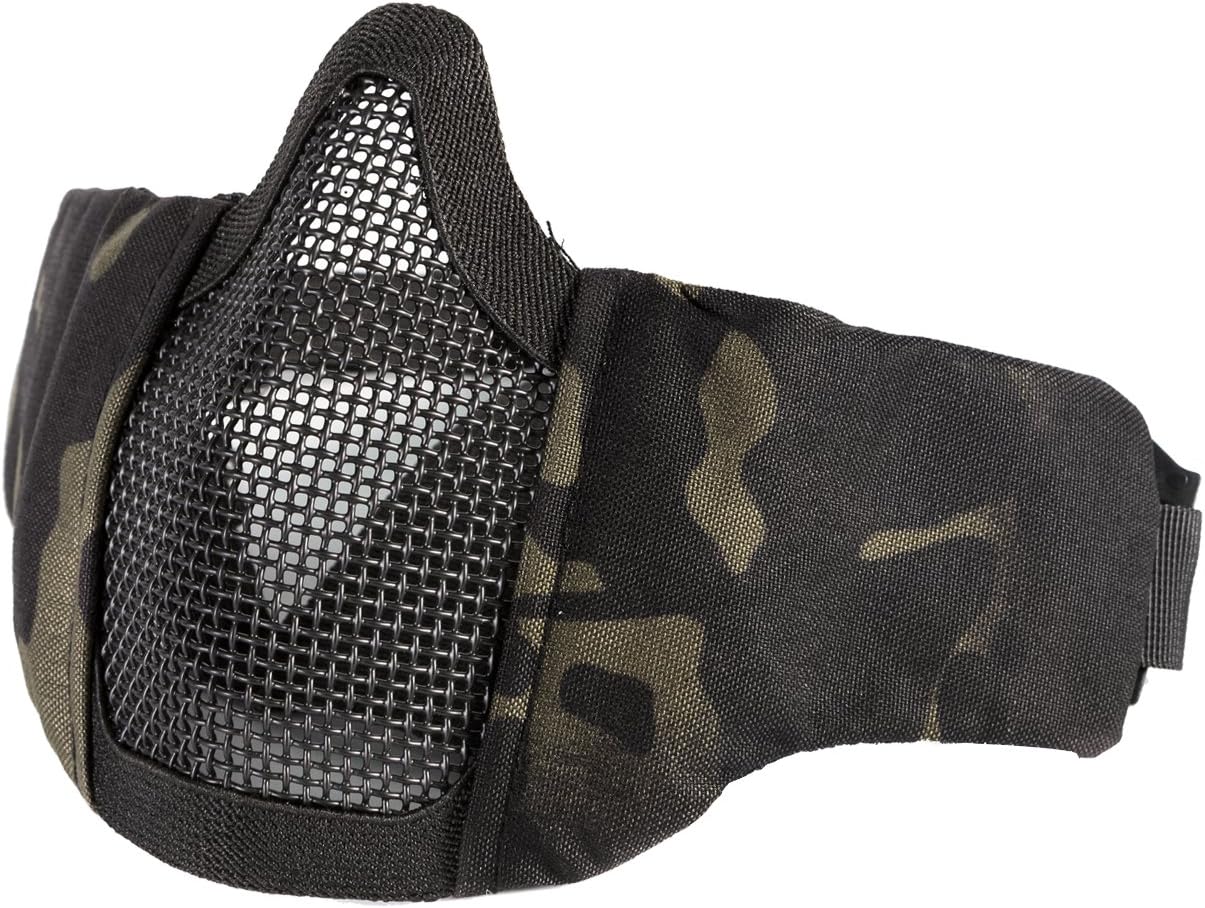 OneTigris Máscara Táctica Plegable de Media Cara con Malla para Practicar Airsoft y Paintball CS con Correa Ajustable y elástica, Hombre, Lower Face Mask