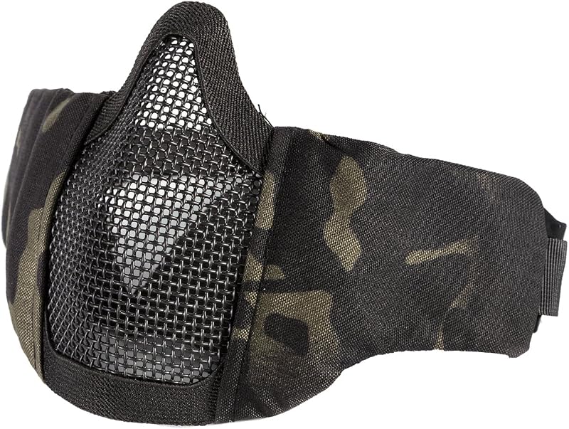 OneTigris Máscara Táctica Plegable de Media Cara con Malla para Practicar Airsoft y Paintball CS con Correa Ajustable y elástica, Hombre, Lower Face Mask