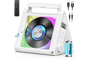 Greadio Portable CD Players for Home, 2 * 10W HIFI System, 4000mAh Rechargeable CD Player with Bluetooth 5.3, FM Radio, USB, AUX, Remote Control,RGB Coloured Lights, Home Audio CD-Player (White)