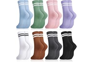 Utensilsto 8 Paare Socken Damen Tennissocken Bunte Sportsocken Lange Damen Socken mit Streifen Motiv Baumwollsocken für Tennis Sport