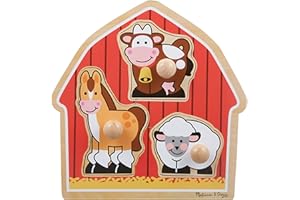 Melissa & Doug Barnyard Animals Jumbo Knob Wooden Puzzle - Horse, Cow, and Sheep