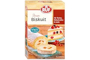 ‎RUF RUF Biskuit Teig, Backmischung für einen saftigen Biskuitteig, gelingsicher und schnell zubereitet, zur Herstellung von Biskuitrollen, Biskuitkuchen oder Tortenboden, 1 x 250g