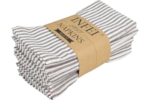 INFEI Plain Striped Cotton Linen Blended Dinner Cloth Napkins - Set of 12 (17 x 17 inches) - for Events & Home Use (Brown)