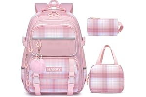 HANXIUCAO Cartable Fille Primaire - 24L Sac a Dos College Fille, Kawaii Léger avec Pendentif pour Enfants de 7 à 14 Ans