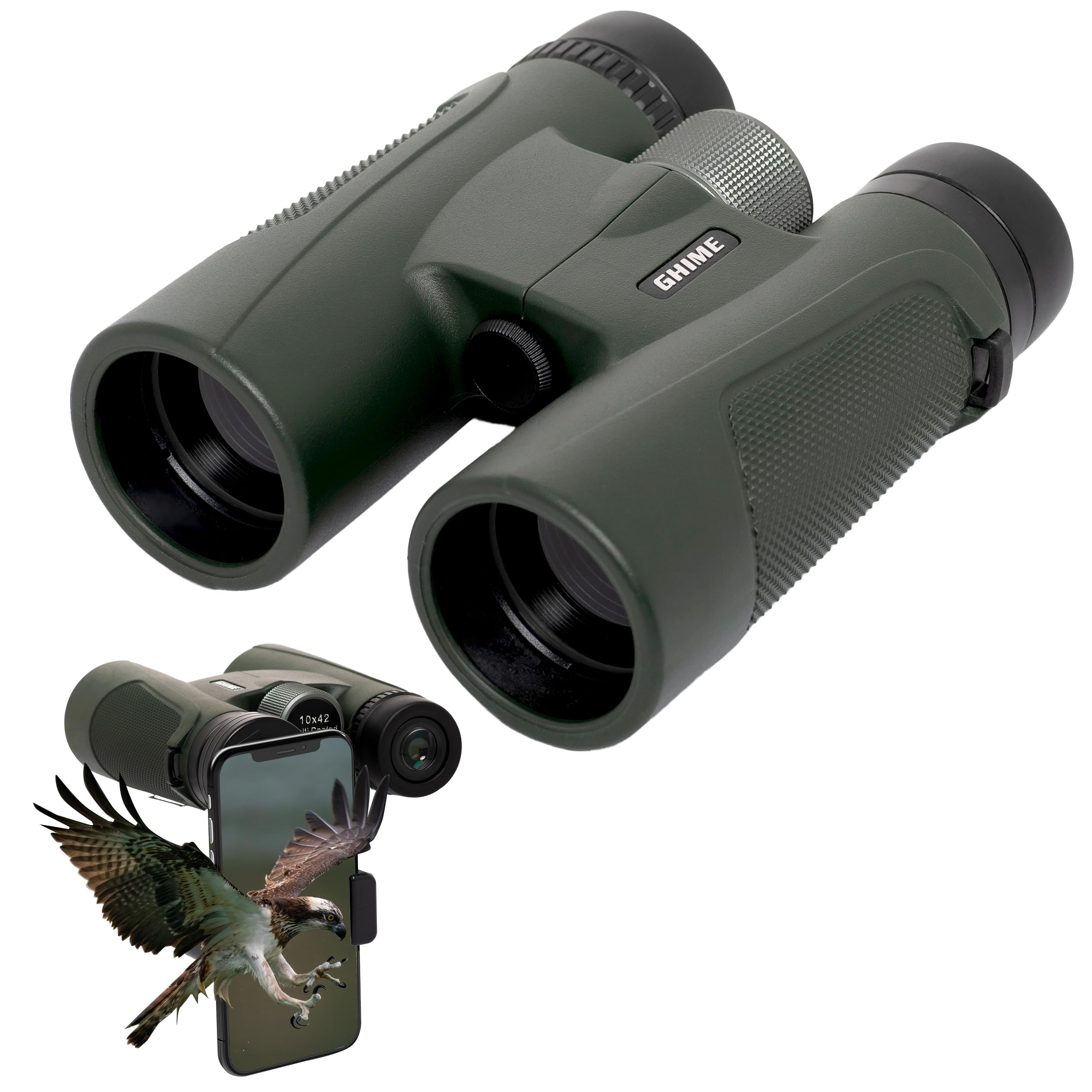 Ghime 10x42 Ultra HD Binoculars for Adults High Powered with Phone Adapter, Large View Binoculars with Clear Low Light Vision with BAK4 Prism FMC Lens