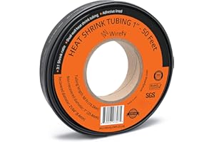 Wirefy Tubo Termorretráctil Diámetro Grande 25,4 mm - Tubo Termoretractil de Doble Pared 3:1 - Revestimiento Adhesivo - Tubo Térmico - Negro - Rollo de 15 m