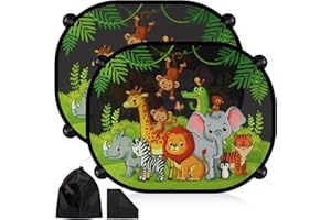 RYMALL Osłona przeciwsłoneczna do samochodu z ochroną przed promieniowaniem UV, 2 sztuki, 45 x 36,5 cm, przyssawka, osłona przeciwsłoneczna dla dzieci, do samochodu, ochrona przed słońcem ze słodkimi motywami zwierzęcymi - lew