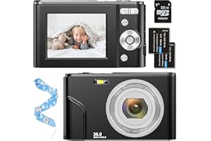 NICAMERY Compactas Cámaras Digitales 2,4‘’ 1080P 36 MP HD Camara Fotos Recargable Cámara para de Bolsillo Cámaras Digitales con Zoom 16X Camara Compacta con Tarjeta SD, para Niño,Adulto (Negro)