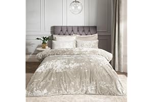 Catherine Lansfield Poszewka na kołdrę z gniecionego aksamitu, z poszewkami na poduszki, kolor naturalny