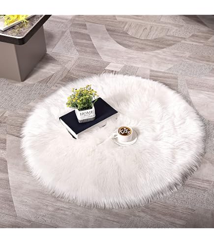 Latepis Tapis Rond Blanc 90cm Doux - Tapis Chambre Enfant Salon Antidérapant Lavable