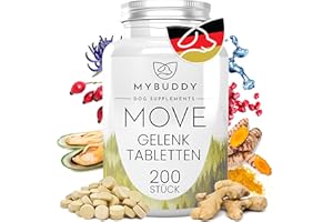 MYBUDDY Move Gelenktabletten Hund mit Grünlippmuschel MSM Teufelskralle Hyaluron Hefe Glucosamin Curcuma Ingwer für alle Rassen Nahrungsergänzungsmittel für Hunde Made in Germany