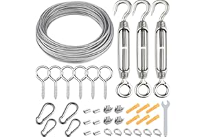 Morcheiong 37 Pcs 304 Stainless Steel Garden Wire Rope Kit M5 Turnbuckle Tensioner 15m 2mm Steel Garden Wire Cable Eye Bolts for Climbing Plants