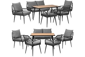 Swing&Harmonie® Gartenmöbel Lounge-Set „Sienna“ – Sitzgruppe mit Tisch, Sofa, Sesseln & Stühlen – wetterfest – Seilgeflecht – WPC-Tischplatte – Outdoor Essgruppe (anthrazit/grau, 6 Personen)