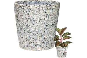 KOTARBAU Pot de fleurs vintage en céramique, bleu, diamètre : 15 cm, hauteur : 16,5 cm, émaillé, 1 pièce, grand pot de fleurs, trapèze, pour plantes d'intérieur