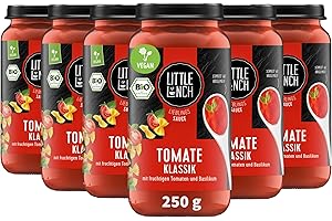 ‎LITTLE LUNCH Little Lunch Bio Tomatensauce Klassik | Sauce für Pasta | 100 Prozent Bio-Qualität | Vegan | Ohne zugesetzten Zucker | Laktosefrei | Keine künstlichen Zusätze | Ohne Geschmacksverstärker | 6 x 250g