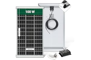 DIRECT IMPORTER MOSCATELLI Panel Solar 100W Monocristalino PERC Kit para autocaravana con perfil integrado, de aluminio, para fijación al techo - Regulador 10A y accesorios