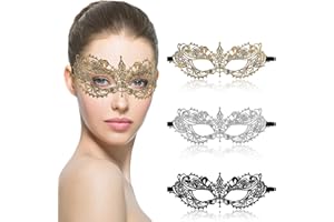Amaxiu Maskerade Spitzenmasken für Damen, 3 Stück Venezianische Maske Spitze Kostüm Weiche Gold Partymaske für Halloween Karneval Abendkleid Tanz Ball Party