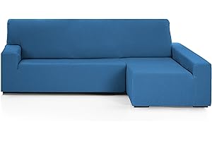 Martina Home - Emilia - Housse de Chaise Longue Elastique - Bras Droit Long (vu de Face) - Bleu Hôtesse