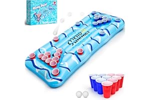 Popolic Piscine Pong Game - Matelas Gonflable - 175 x 75 cm - avec 24 gobelets en Plastique et 2 balles de ping - pour l'été