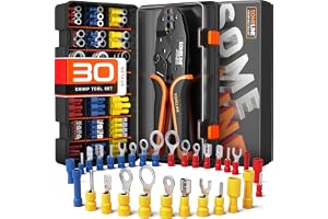 SOMELINE Crimptång kabelskor Set, kabelskor Crimp Tång 0,34-6mm² med 30 typer av Kabelsko Set, Självinställande Crimptång - E