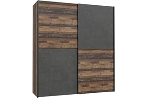 ‎FORTE Forte DEDERIK Schrank 170, Kleiderschrank Industrial, Schlafzimmerschrank 2-türig, Holzwerkstoff, Old Wood Vintage Holzdekor/Betonoptik Dunkelgrau, 170 cm breit x 190,5 cm hoch x 61 cm tief
