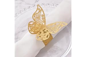 URROMA Napkin Rings, 50 Pcs Golden Hollow Butterfly Napkin Buckle Napkin Rings Serviette Ring Holder Table Decoration