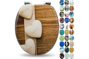 SANFINO® Premio Sedile WC ammortizzato - Copriwater Universale di Alta qualità in Legno, Tanti Motivi Colorati, Seduta Comoda, Facile da Montare con Istruzioni di Montaggio Incluse - Hearts