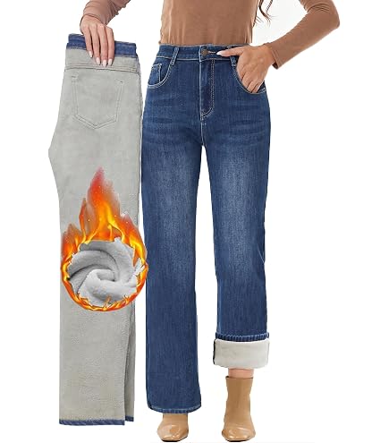Jeans Thermiques Femme Taille Haute Push Up - Pantalon Denim Doublé Polaire Pour Hiver - Confort Chaud & Ajusté