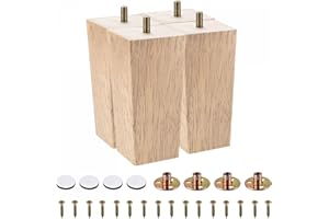 sourcing map Furniture Legs, 6 Inch(150mm) Set of 4 Square Solid Wood Couch Legs Chair Table Feet Sofa Support Replacement Parts, with Accessories, Light Brown
