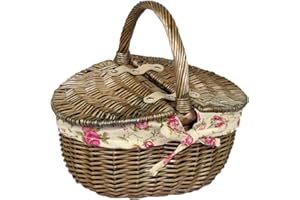 Red Hamper Rot behindern Antique Wash doppelt verschließbare Picknickkorb oval Garten Rose Futter, Braun, Klein