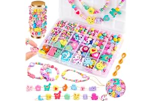 BYHANO Träpärlor för barn från 4 år, pärlor för armband, pysselset med blommor, djur och makronfärgade pärlor inklusive snöre