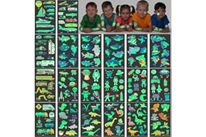 FLYFTREY Tatuaż dla dzieci, 20 arkuszy, transport, rekin i dinozaury, świecące, tatuaże dziecięce, zmywalne naklejki na urodziny dziecka, na torebki na prezenty, upominki, zabawki, impreza