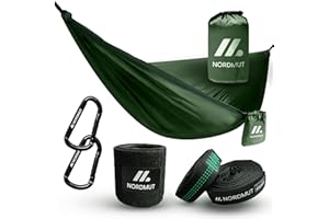 NORDMUT® Hamak Outdoorowy dla 2 Osób, 170 x 300 cm, z Zestawem do Mocowania i Ochrony Drzewa, Odporny na Warunki Atmosferyczne, do Użytku na Zewnątrz i Kemping