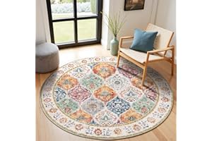 SHACOS Okrągły dywan 160 cm, pralny, miękki, puszysty, okrągły, antypoślizgowy, vintage, okrągłe dywany do salonu, sypialni, jadalni, kolorowy