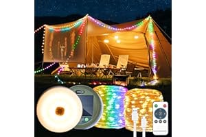 Brillistep RGBW Outdoor Solar Camping String Lights Reel 10m 100 LED Waterproof IP65, Retractable String Light for Camping, Camping Fairy Lights for Tents