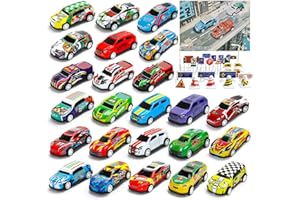 MUXIWOM Voiture Enfant 24 Pièces Petites Voitures Jouets en Métal avec Barrage Routier & Tapis de Jeu 6,8cm Mini Jouet Voiture Bebe Voitire à Friction Cadeau pour Enfant Garçon 2 3 4 5 6 7 8 Ans
