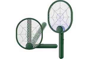 Buzbug Electric Fly Swatter, Foldable Fly Killer Electric Mosquito Swatter USB-C Rechargeable Bug Zapper Racket for Home Indoor and Outdoor Large Surface Fly Zapper Racket with 3-layer Dense Mesh