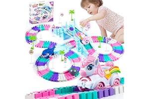 HSMIHAIR Race Track Toys for 4-6 Year Old Girls, Shark & Unicorn Construction Race Tracks Toy,Monster Truckfor Boys Girls Toys Age 3 4 5 6 7 8 Birthday Gifts (194PCS)